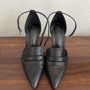 Black Pointed Toe Ankle Strap Heels - Women